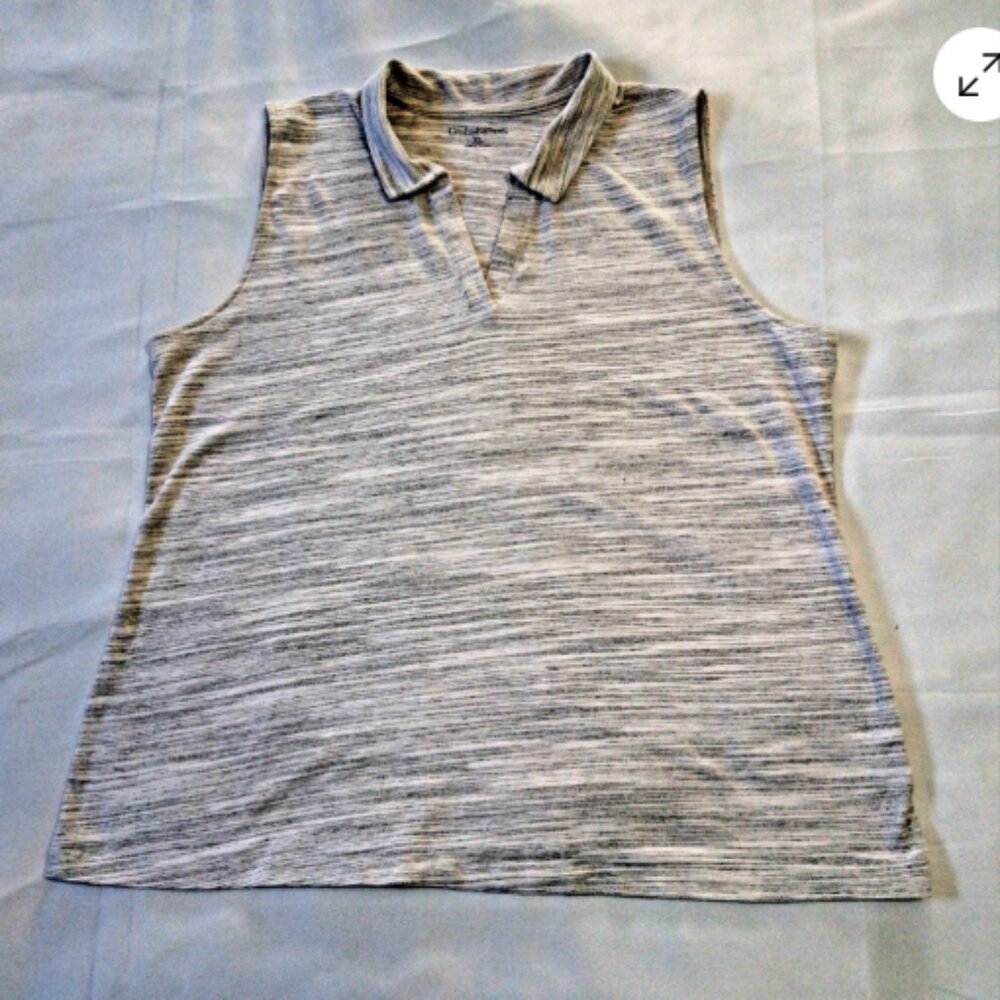 Croft & Barrow Women's XL Sleeveless‎ Vneck  Casual Summer Top Gray White A32